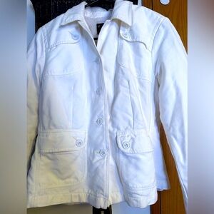 Super cute white jacket.